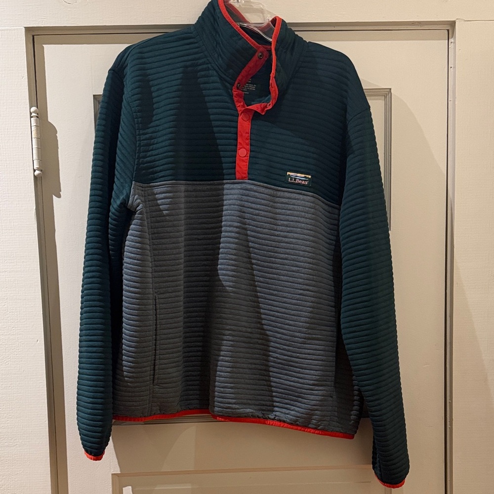 Green Pullover with Red Accents